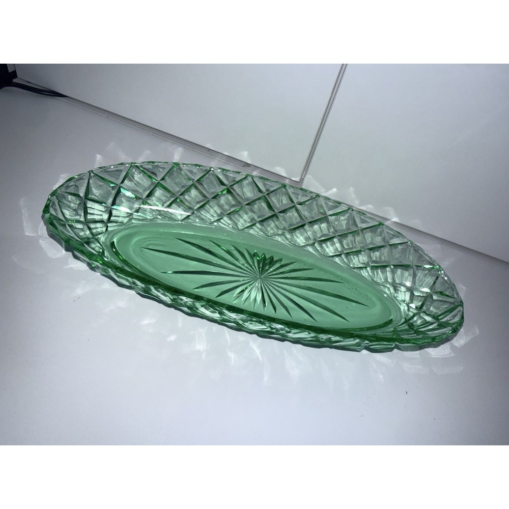VTG Green Depression Glass Relish Dish